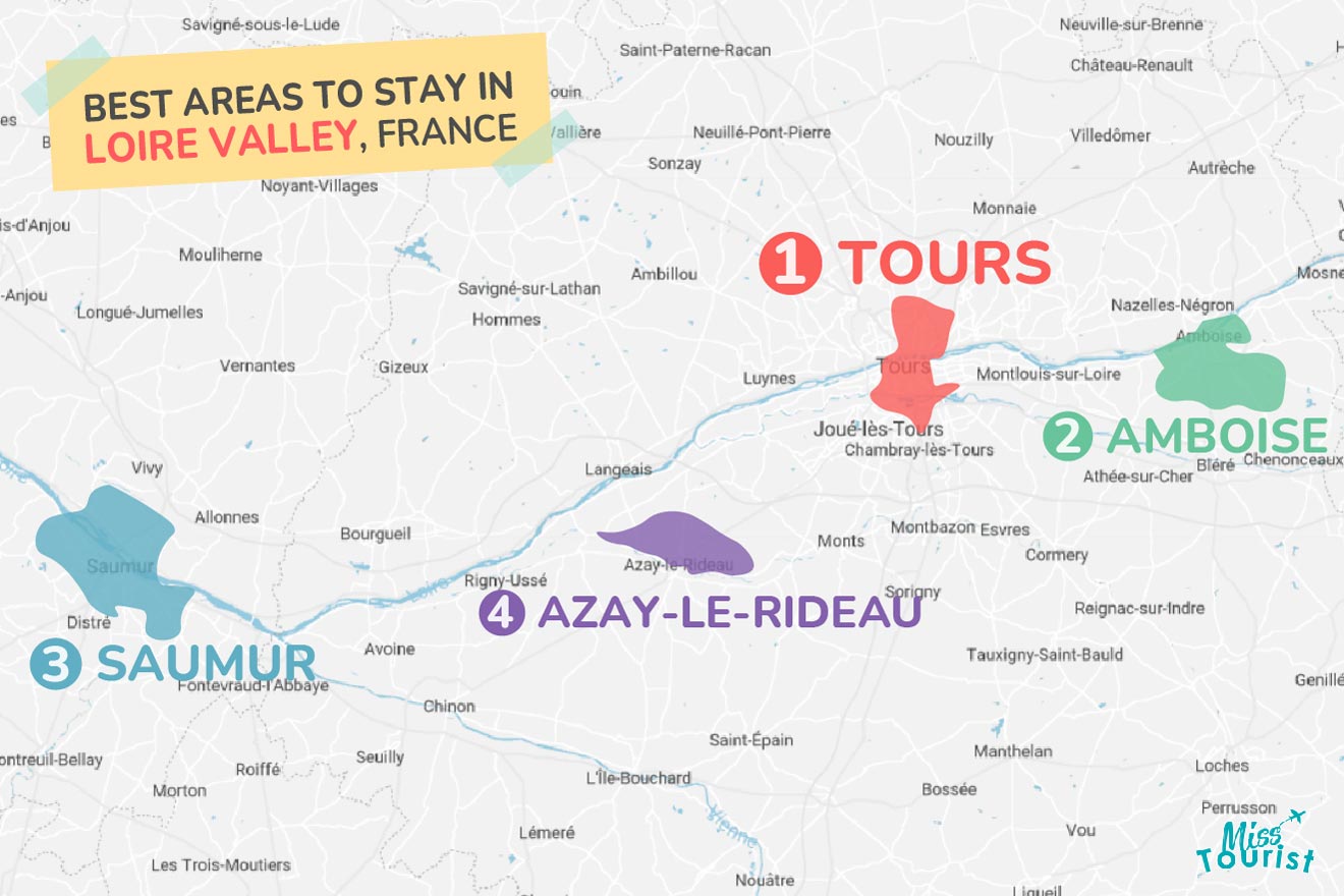Map of best places to stay Loire Valley